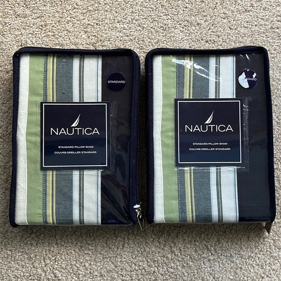 Nautica Other - NIP NAUTICA LAKEVIEW Lot of 2 Standard Pillow Shams 20" x 26" Blue Green Stripes